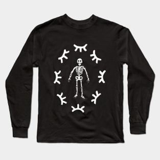 All Eyes On Me Painting Skeleton Print Black and White Closed Eyes Long Sleeve T-Shirt